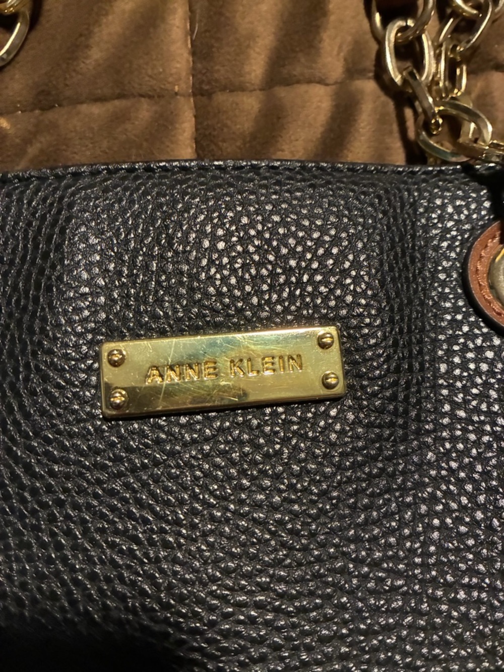 Two-Tone Black and Brown Leather Tote Bag by Anne Klein - Picture 10 of 10